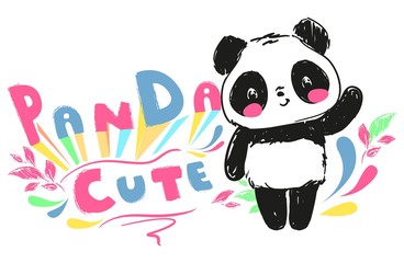 Panda bear vector illustration. Print design for t-shirt.