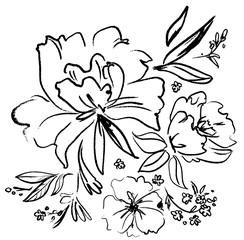Flowers ink. Vector floral illustration. hand drawn bouquet