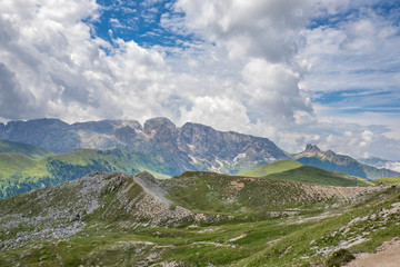 Beautiful view of the mountainous alp landscape in the Dolomites