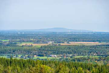 Obraz premium Aerial view at country landscape and Kinnekulle hill in Sweden