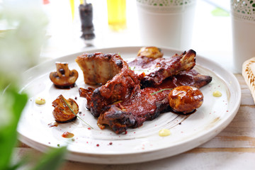 Barbeque ribs. Pork ribs in a bbq sauce.