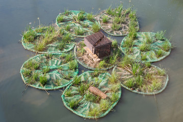 Eco island river colony for animals, water den burrow 
