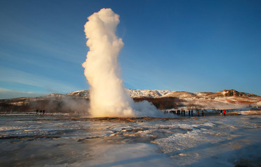 Geyser Strokkur, Golden Circke, Iceland in Wintertime