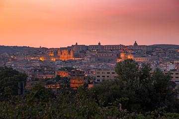 Fototapeta na wymiar Panoramic view of the Baroque old town of Noto, in the light of sunset, in Sicily Italy.