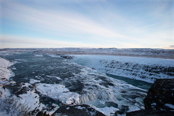 Waterfall Gullfoss, Golden Circle, Iceland in Winter