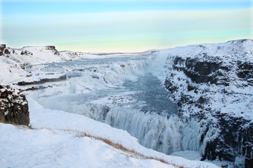 Waterfall Gullfoss, Golden Circle, Iceland in Winter