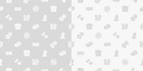 Vector casino, puzzle and board game set solid seamless pattern background.