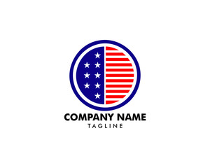 Round American flag star stripes logo design, US national symbol vector logotype