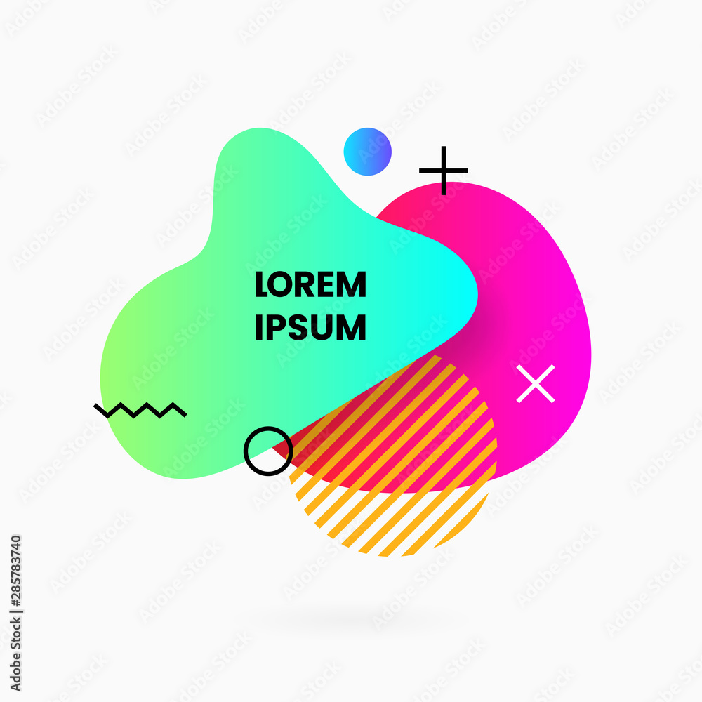 Poster liquid 80s style abstract geometric badge background with memphis line element. retro color gradient