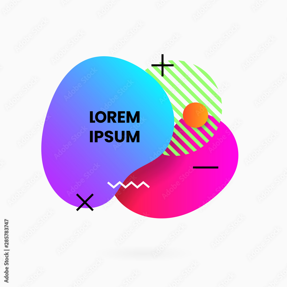 Poster liquid 80s style abstract geometric badge background with memphis line element. retro color gradient