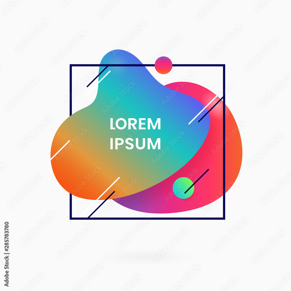 Poster liquid 80s style abstract geometric badge background with square frame line element. retro color gra