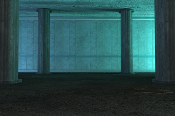 Parkhaus wird blau beleuchtet