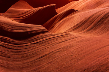 Beautiful formations of sand erosion in the caves of Lower antelope canyon in Page, AZ