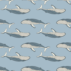 The seamless pattern with whale. Background with white whales for fabric, clothing, wrapping paper and more