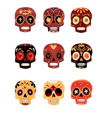 Decorative Colorful Skulls set day of the dead vector illustration. Mexican Dia de los Muertos.