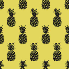 Vector Seamless Pattern with Pineapples. Drawing background with tropical fruits