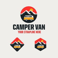 Camper Van Outdoor Adventure Travel logo vector template