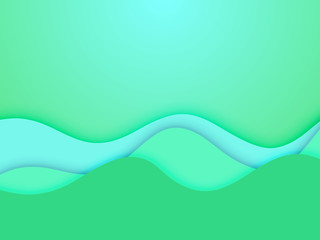 Paper cut background. Abstract realistic paper decoration for design textured with cardboard wavy Green sea layers. 3d Sea wave. Carving art. Vector illustration. Paper ship origami
