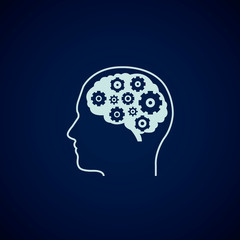 Gear in head icon. Simple flat symbol for web