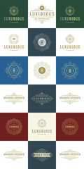 Vintage logos templates set, vector flourishes calligraphic elegant ornaments frames and borders.