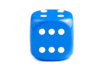 Blue dice isolated on white background.Copy space