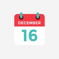 Flat icon calendar 16 December. Date, day and month. Vector illustration.