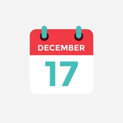 Flat icon calendar 17 December. Date, day and month. Vector illustration.