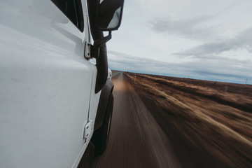 Man exploring iceland. Driving through the lands