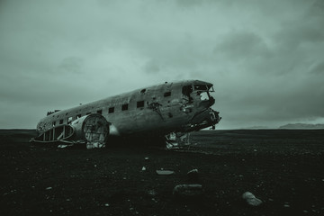 Black sand beach in Iceland, with the plane wreck