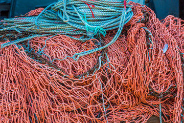 Blue Ropes and Red Nets in a Fishing Storage Shed