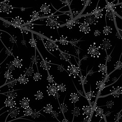Vintage abstract pattern with black gray branches on background for decoration design. Modern bright summer print design.
