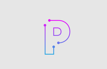 alphabet letter P logo design with colors pink and blue
