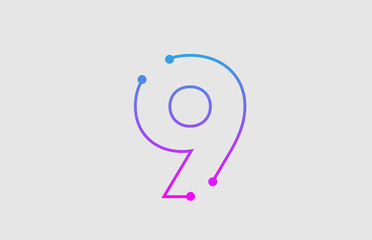 number 9 logo design with colors pink and blue