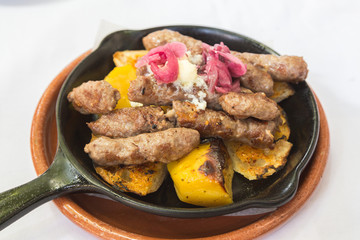 Closeup to a serving of Cevapi in Serbia