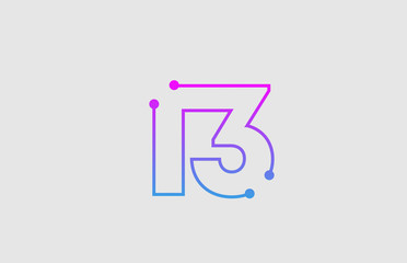 number 13 logo design with colors pink and blue