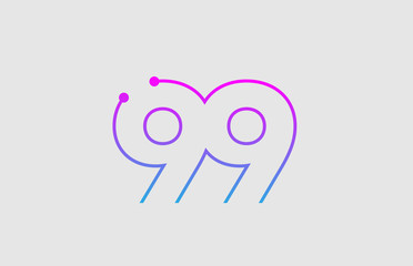 number 99 logo design with colors pink and blue