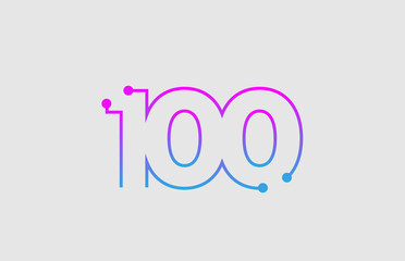 number 100 logo design with colors pink and blue