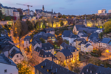 Fototapeta na wymiar Grund and the Luxembourg Skyline at Twilight
