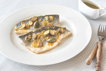 Baked sea bass with capers