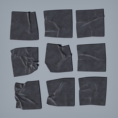 Black realistic cloth or paper on black background, 3d rendering. Blank white poster empty space.