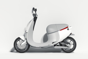 Electric scooter moped on white background. eco alternative transport concept. 3d rendering. Side view. © ekostsov