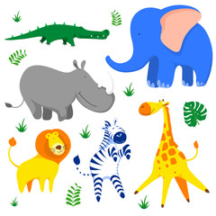 Obraz na płótnie Canvas Cute and funny african animals set