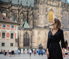 woman in old town of Prague, Czech Republic