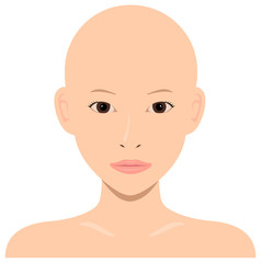 Young asian woman face vector illustration / skin head, no hair