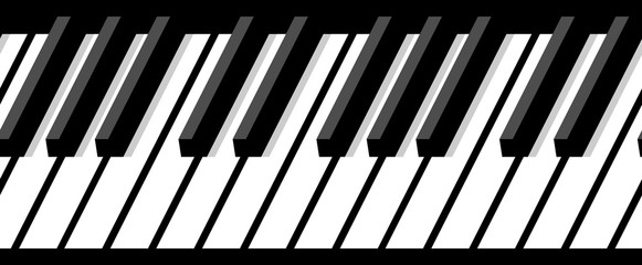 Black and white horizontal piano keyboard with shadow. Horizontal seamless pattern. For background, wide screensavers for your fantastic flight.