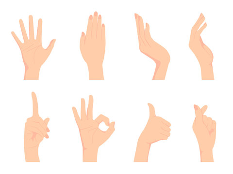 Female hand gesture (hand sign) vector illustration set / ok sign, thumb up , finger heart etc.