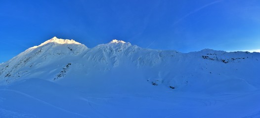 winter landscape in Fagaras mountains in the evening