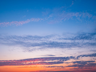 Beautiful Natural Sunset Sunrise Over Field. Landscape Colorful Sky