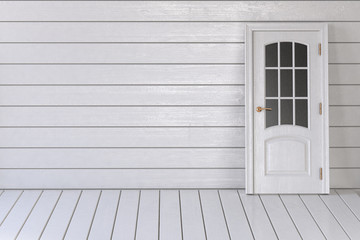 White door on white wooden background.