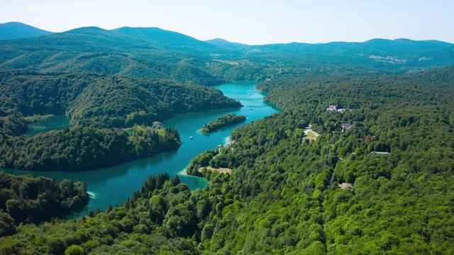 Croatia flying drone shot of plitvice lakes